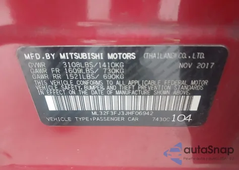 2018 Mitsubishi Mirage G4 Es из США, поврежденный, VIN ML32F3FJ3JHF06942
